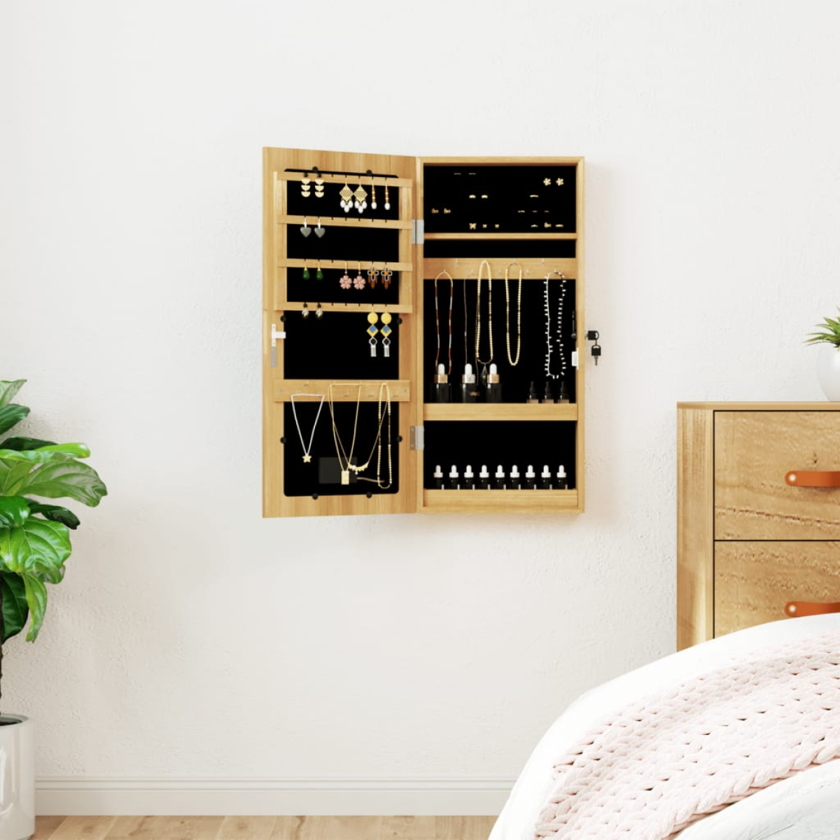 vidaXL Mirror Jewellery Cabinet with LED Lights Wall Mounted