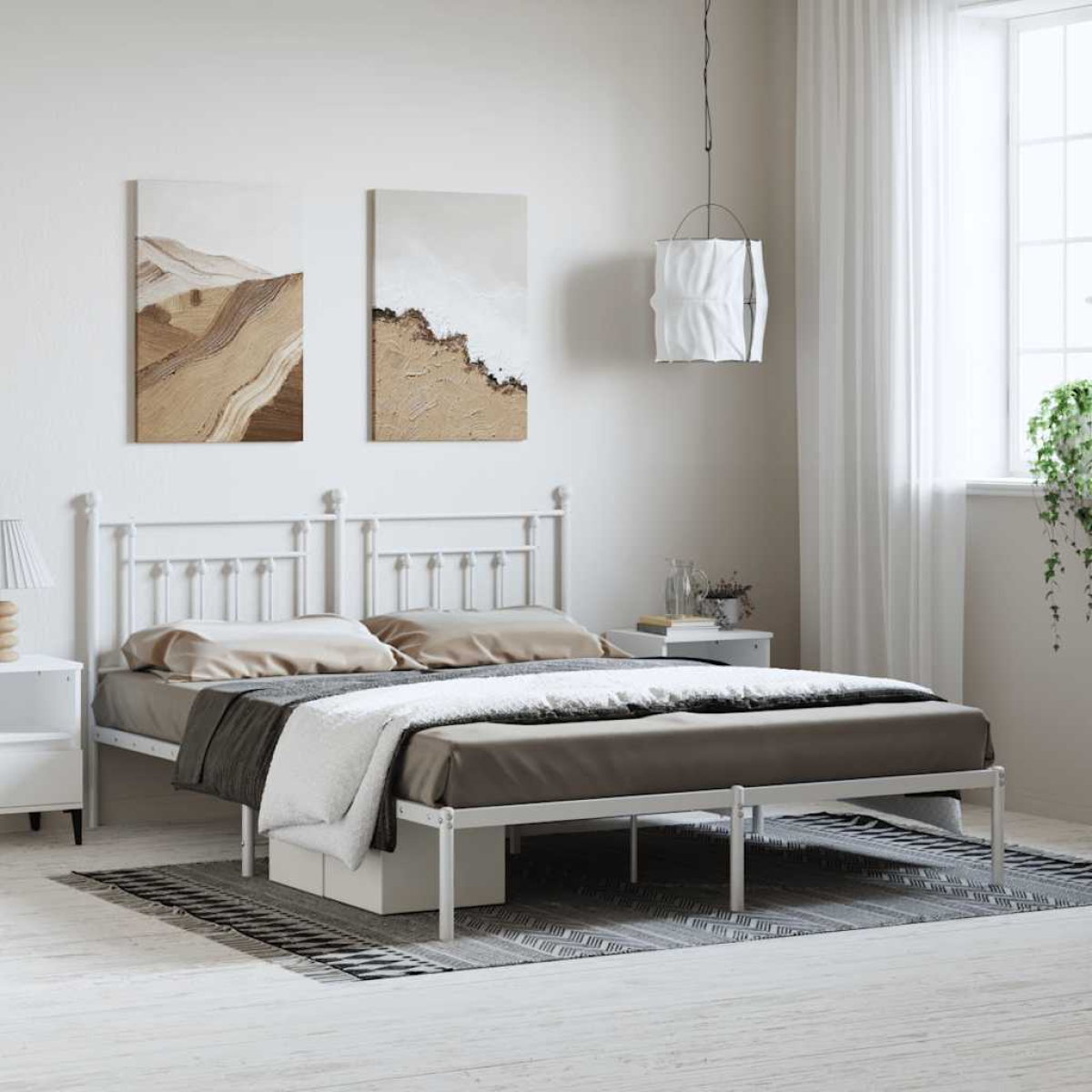 White Vidaxl Metal Bed Frame Without Mattress With Headboard 183X213cm