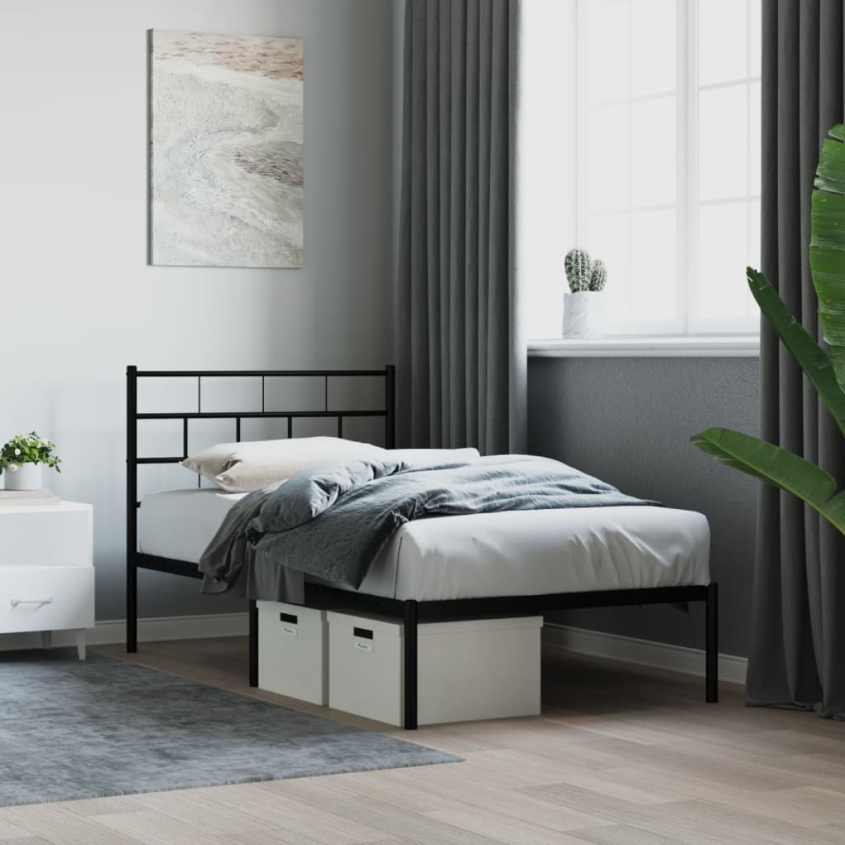 Black Vidaxl Metal Bed Frame Without Mattress With Headboard 75X190cm