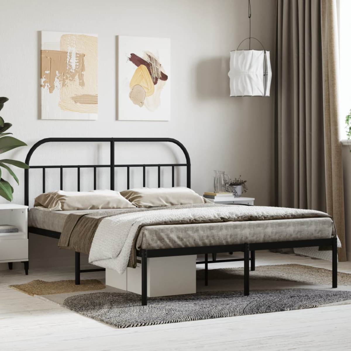 Black Vidaxl Metal Bed Frame Without Mattress With Headboard 140X190cm