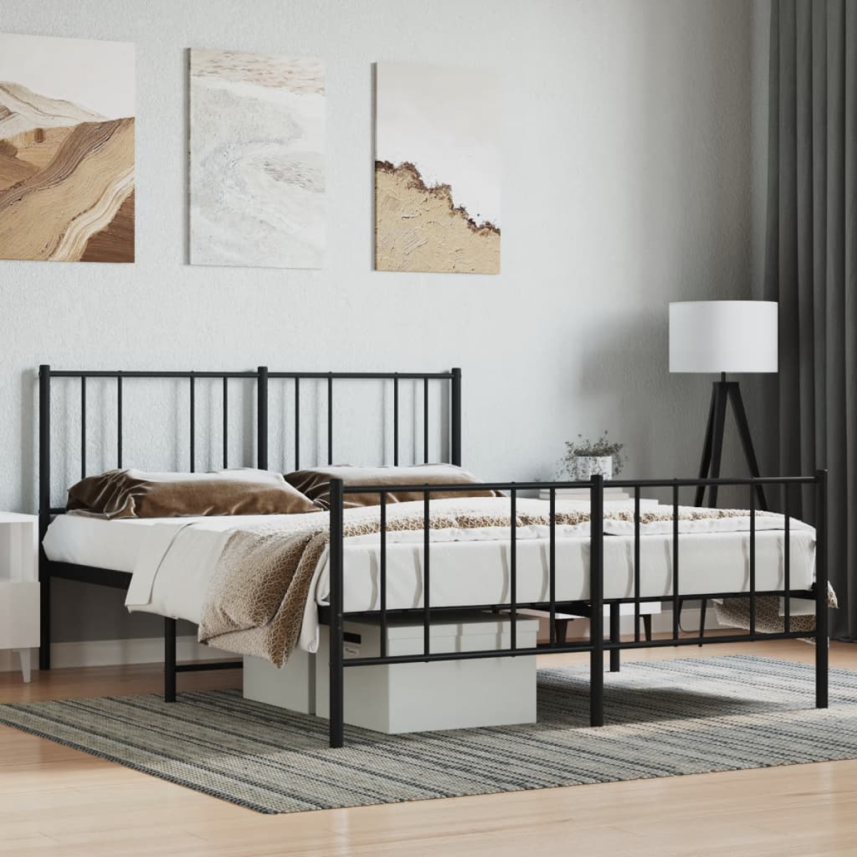 Black Vidaxl Metal Bed Frame Without Mattress With Footboard 120X190cm
