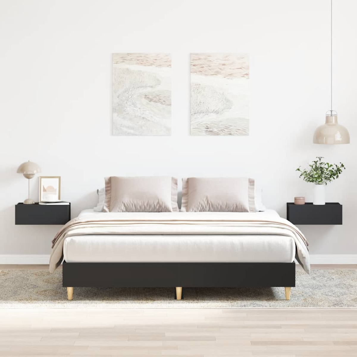 Black Vidaxl Bed Frame No Mattress 150X200 Cm King Size Engineered Wood