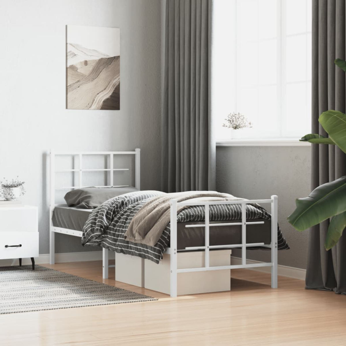 White Vidaxl Metal Bed Frame Without Mattress With Footboard 75X190cm
