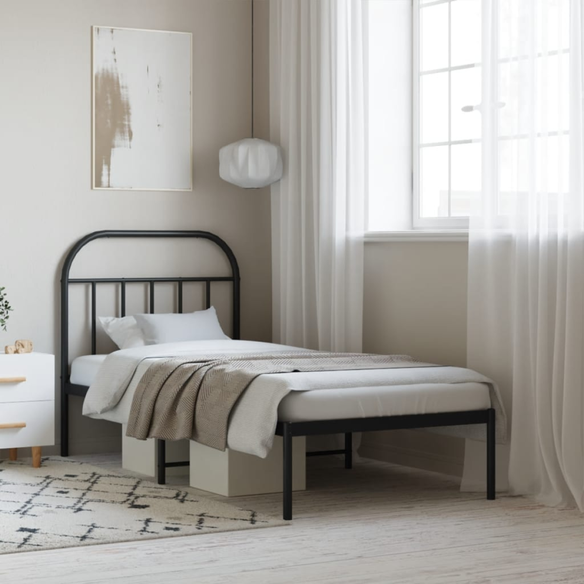 Black Vidaxl Metal Bed Frame Without Mattress With Headboard 90X190cm