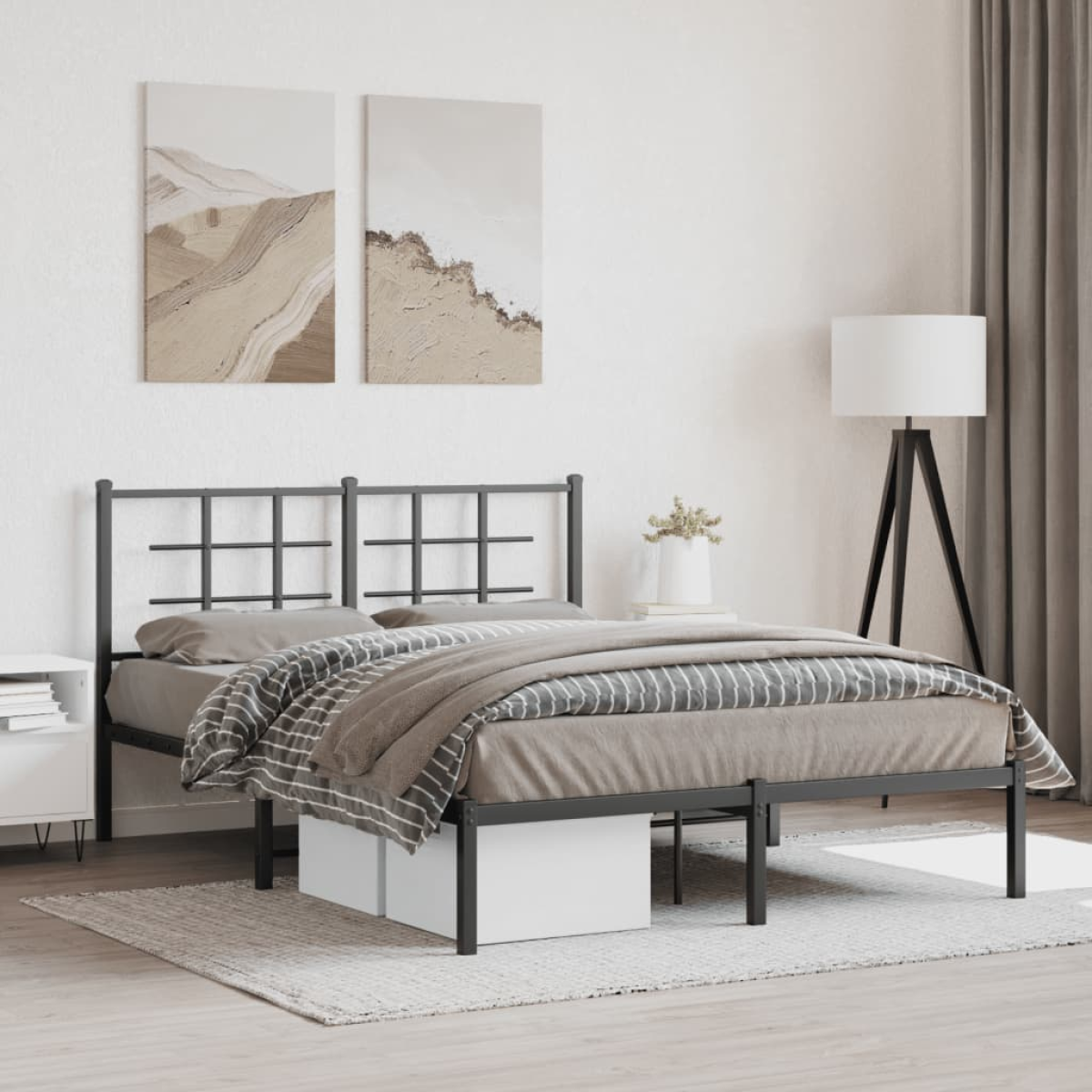 Black Vidaxl Metal Bed Frame Without Mattress With Headboard 135X190cm