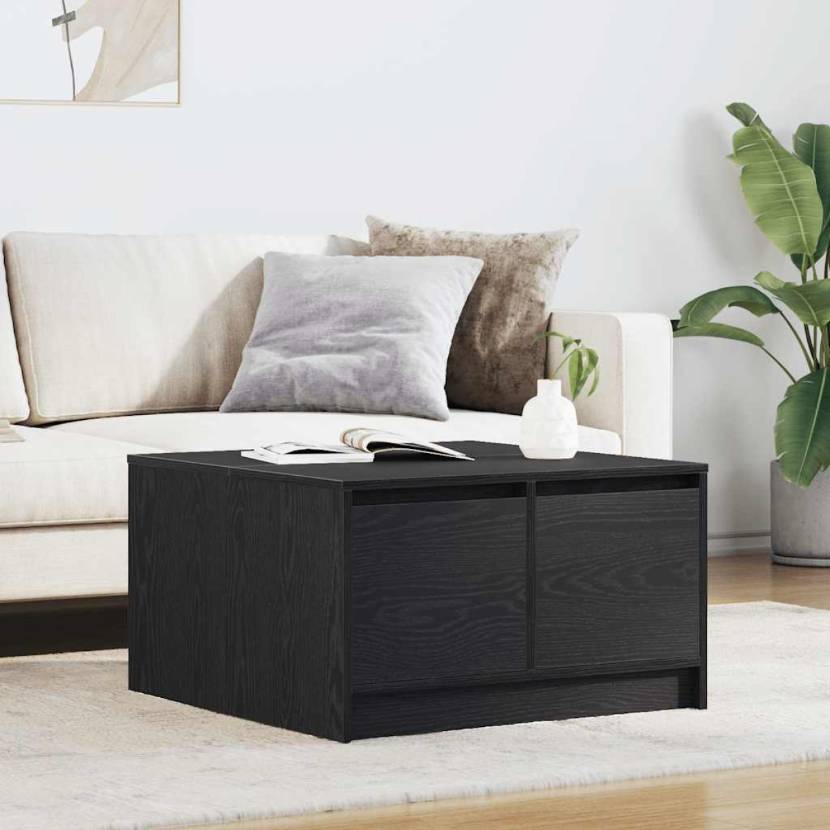 Black Vidaxl Coffee Table With Drawers Oak 70.5X70x40 Cm