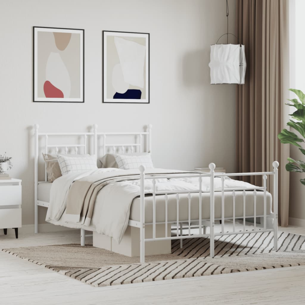 White Vidaxl Metal Bed Frame Without Mattress With Footboard 120X190cm