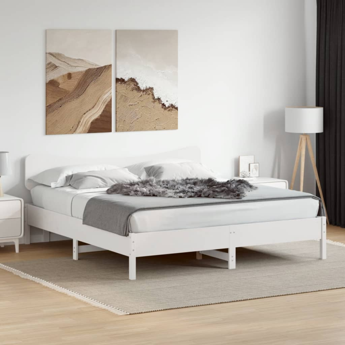White Vidaxl Bed Frame Without Mattress 200X200 Cm Solid Wood Pine