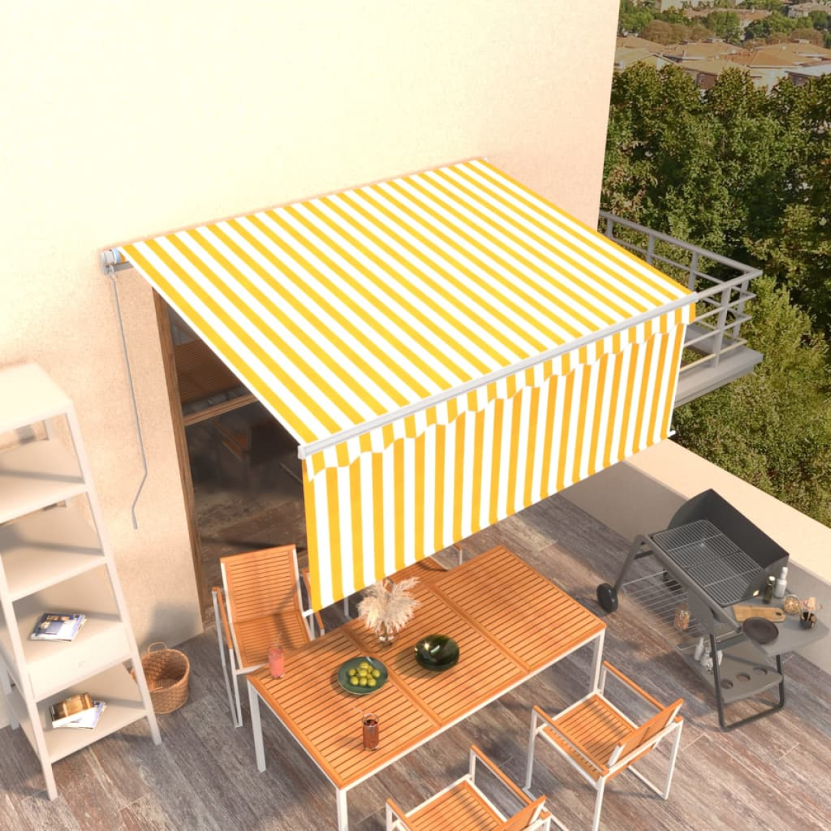 Yellow/White Vidaxl Manual Retractable Awning With Blind 3.5X2.5m &