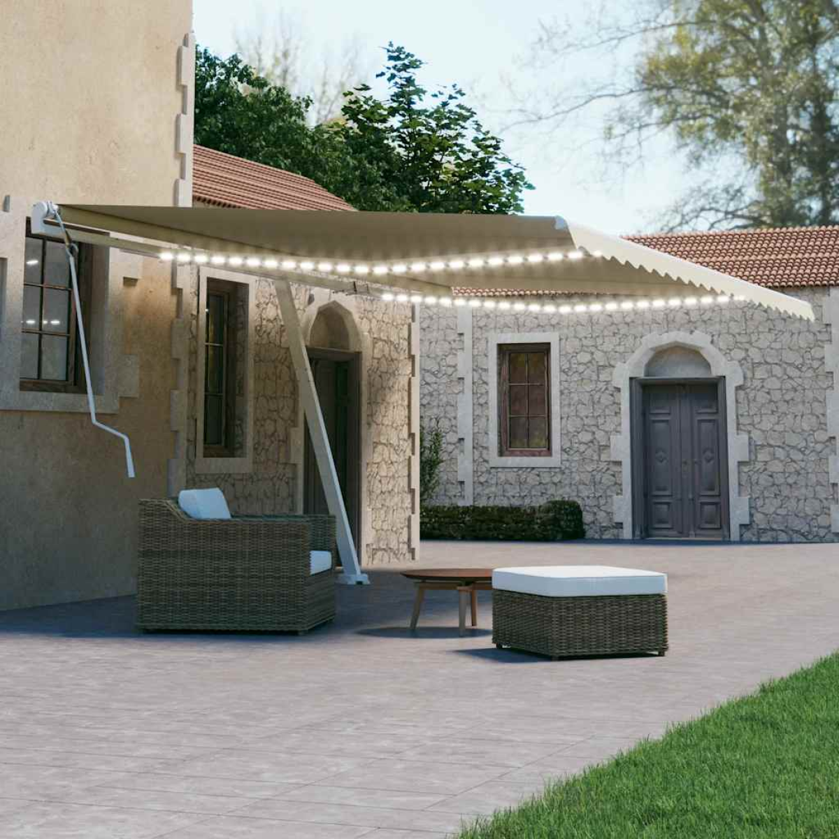 Cream Vidaxl Manual Retractable Awning With Led 600X300 Cm