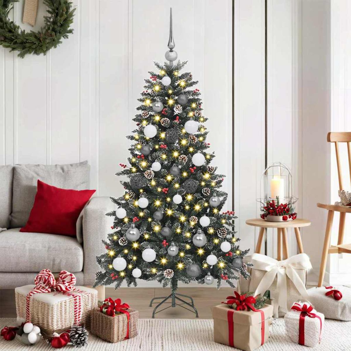 Green Vidaxl Artificialchristmastree With Led Strip Lights 150Cm Pvc
