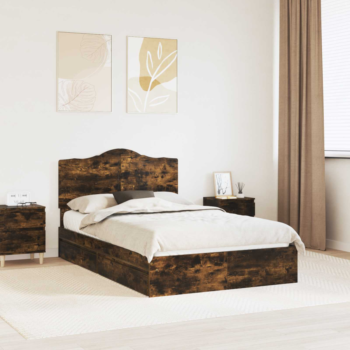 Vidaxl Bed Frame With Drawer Smoked Oak 120 X 200 Cm Engineered Wood