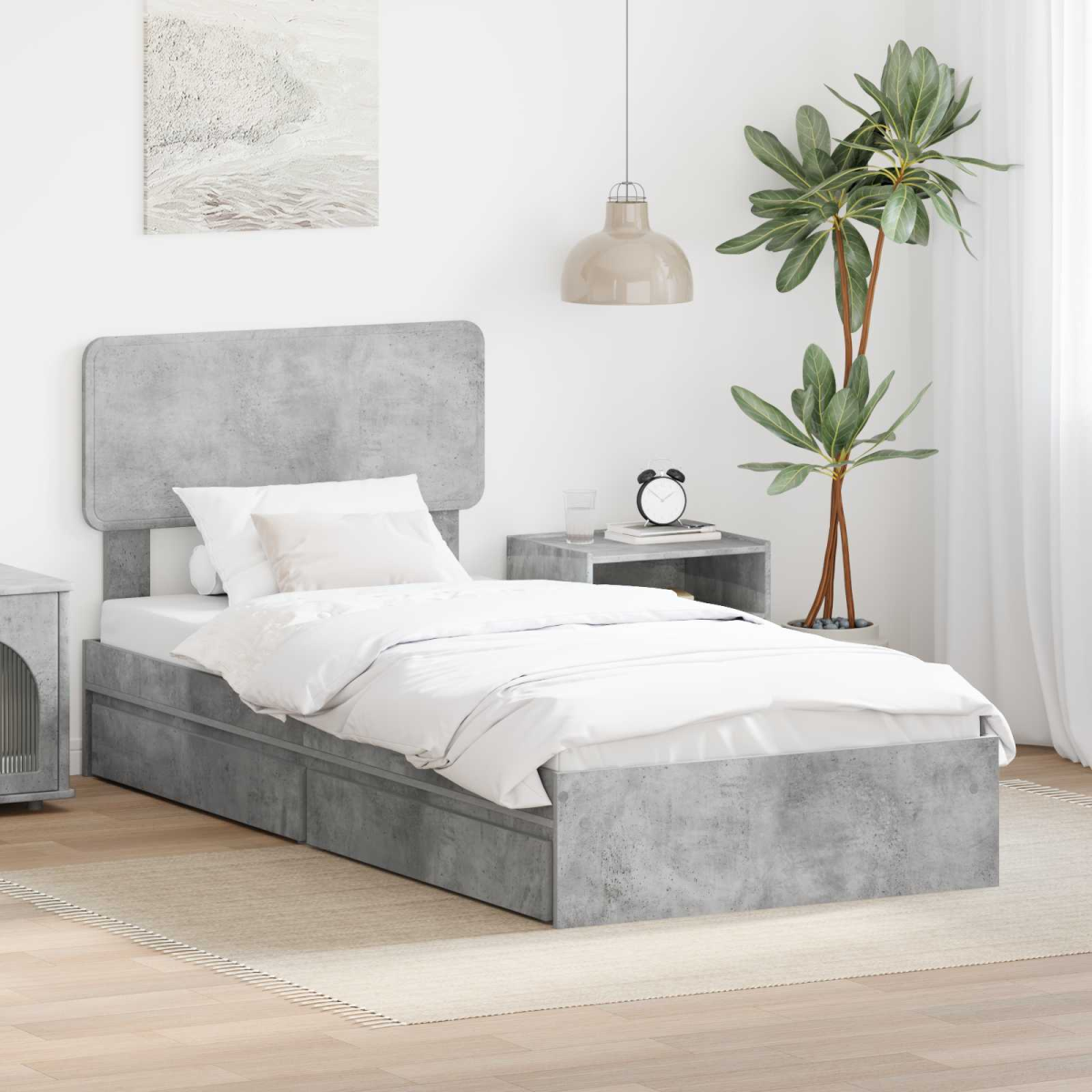 Grey Vidaxl Bed Frame With Drawer Concrete 90 X 190 Cm Engineered Wood
