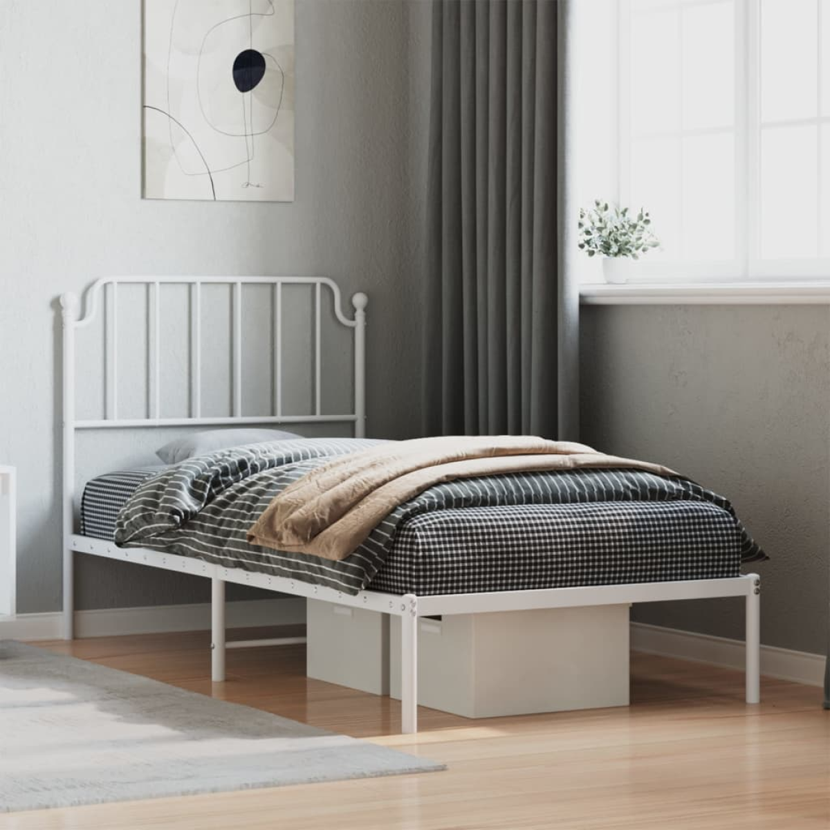 White Vidaxl Metal Bed Frame Without Mattress With Headboard 90X190cm
