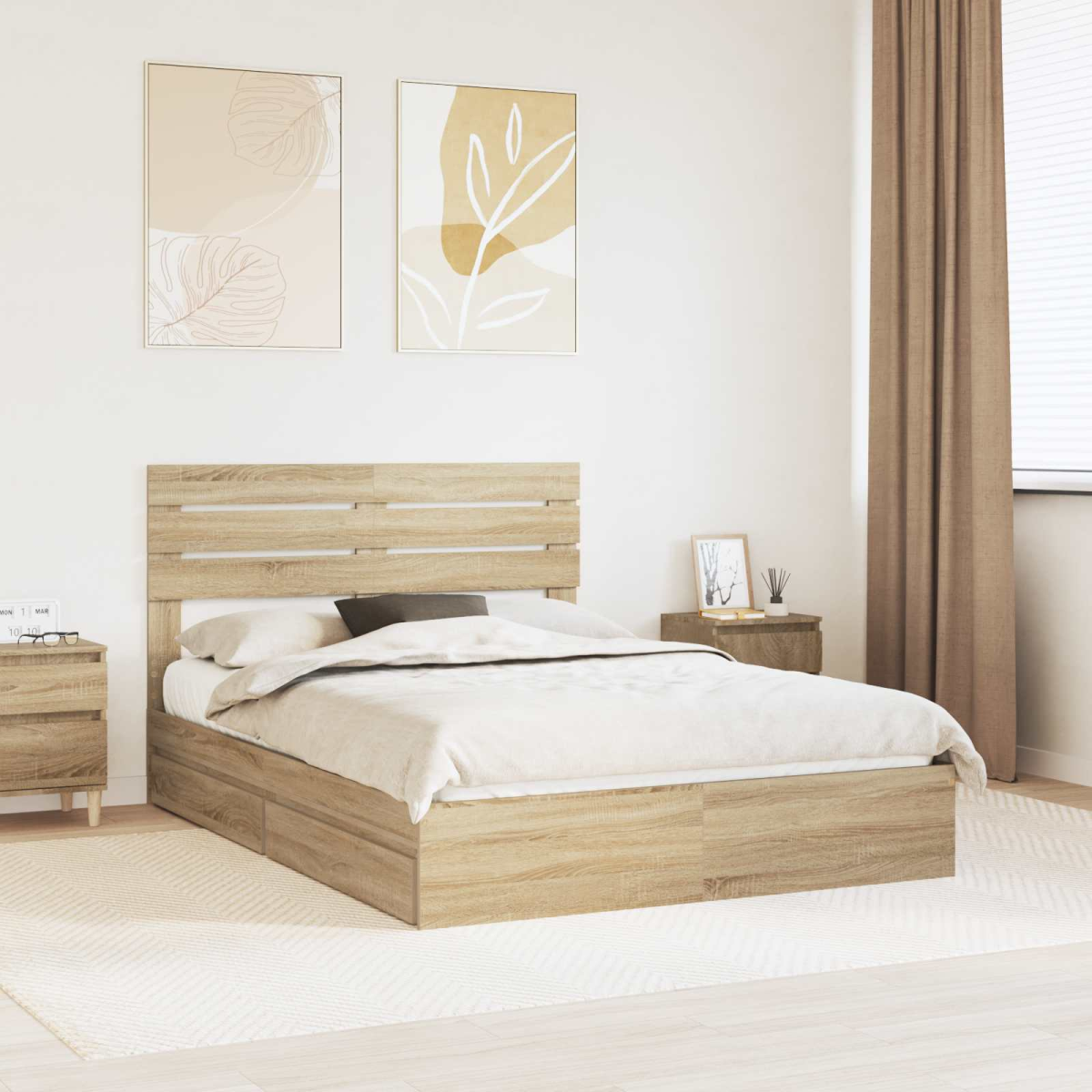 Vidaxl Bed Frame With Drawer Sonoma Oak 150 X 200 Cm Engineered Wood