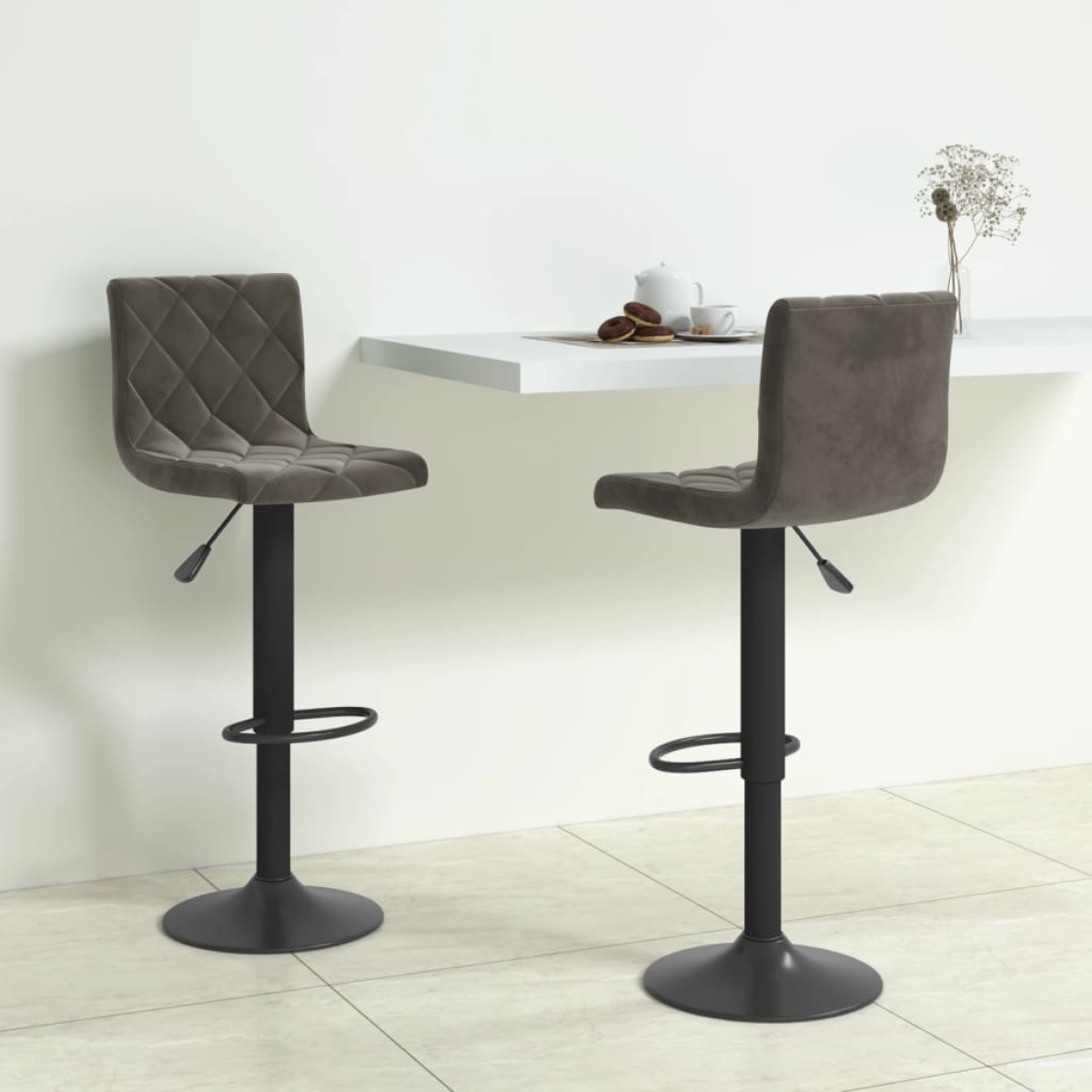 Vidaxl Dark/Grey Bar Stools 2 Pcs Velvet