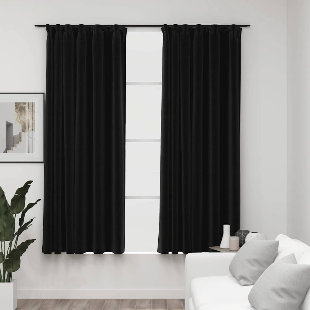 Vidaxl Anthracite Linen-Look Blackout Curtains With Hooks 2 Pcs 140X175 Cm