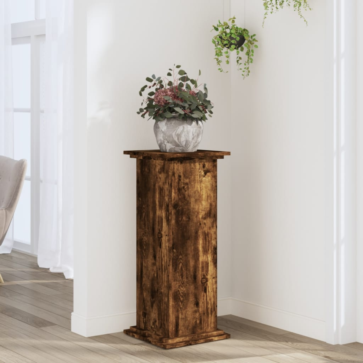 Vidaxl Plant Stand Smoked Oak 33X33x80 Cm Engineered Wood