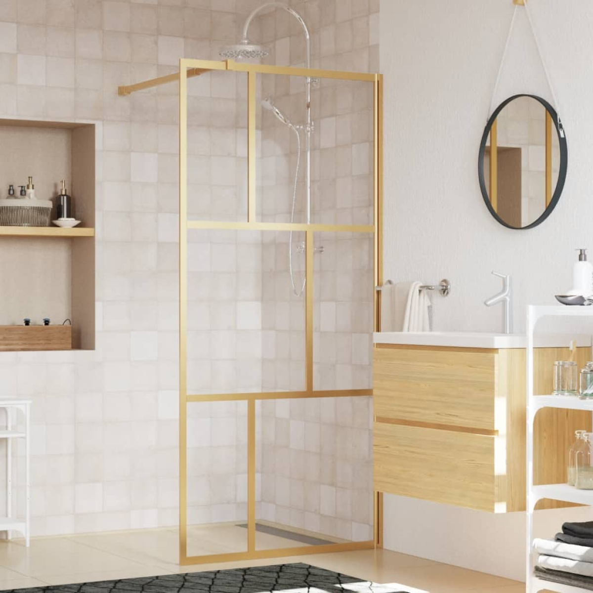 Vidaxl Gold Walk-In Shower Wall With Clear Esg Glass 90X195 Cm