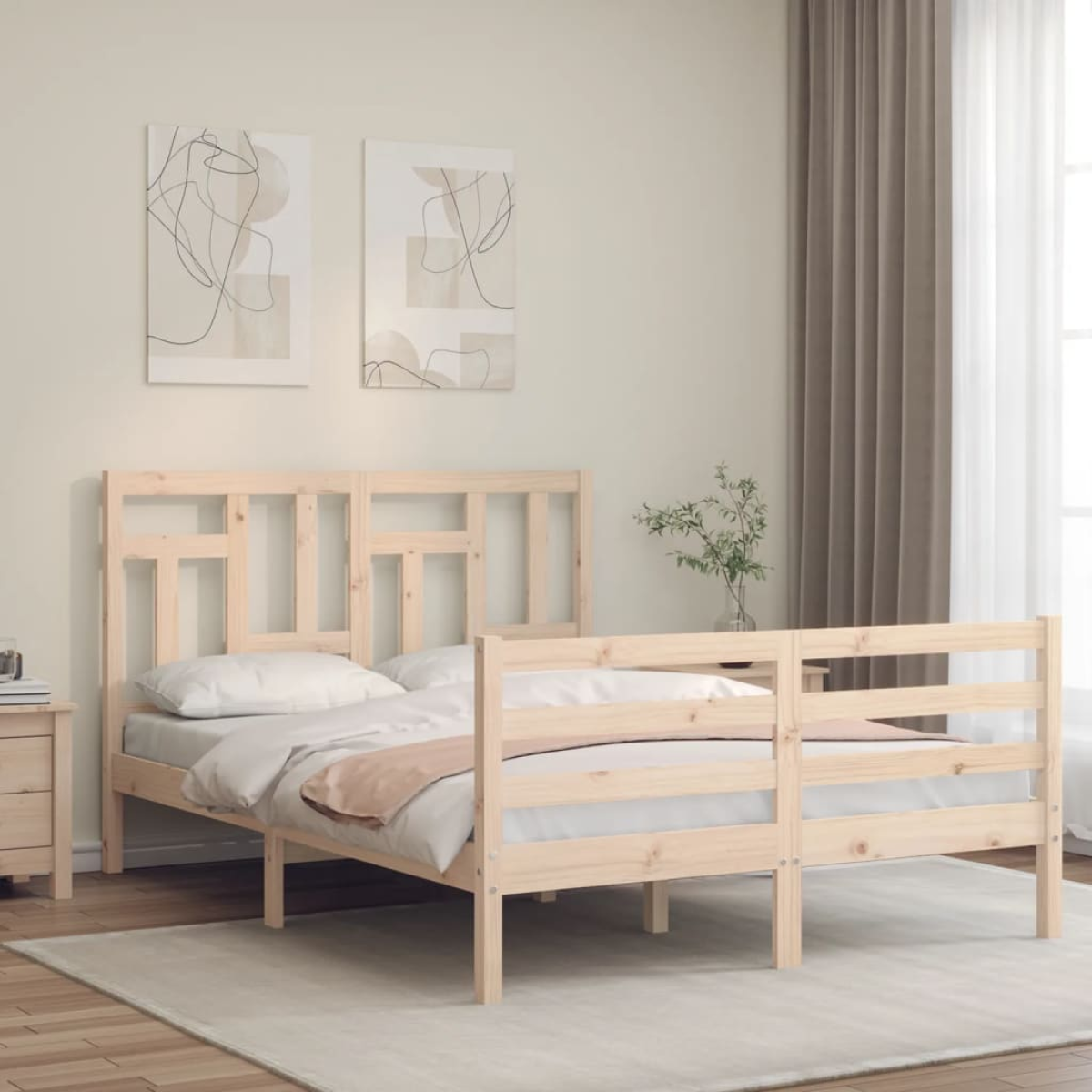 Vidaxl Grain Bed Frame Without Mattress 140X200 Cm Solid Wood