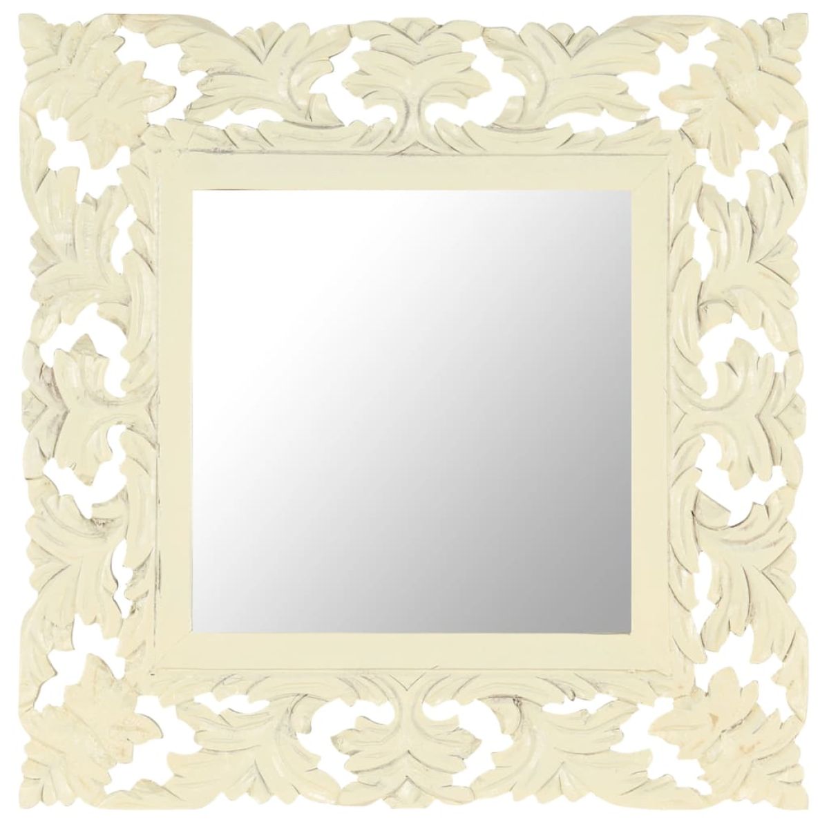 Photos - Wall Mirror VidaXL Hand Carved Mirror White 50x50 cm Solid Mango Wood 