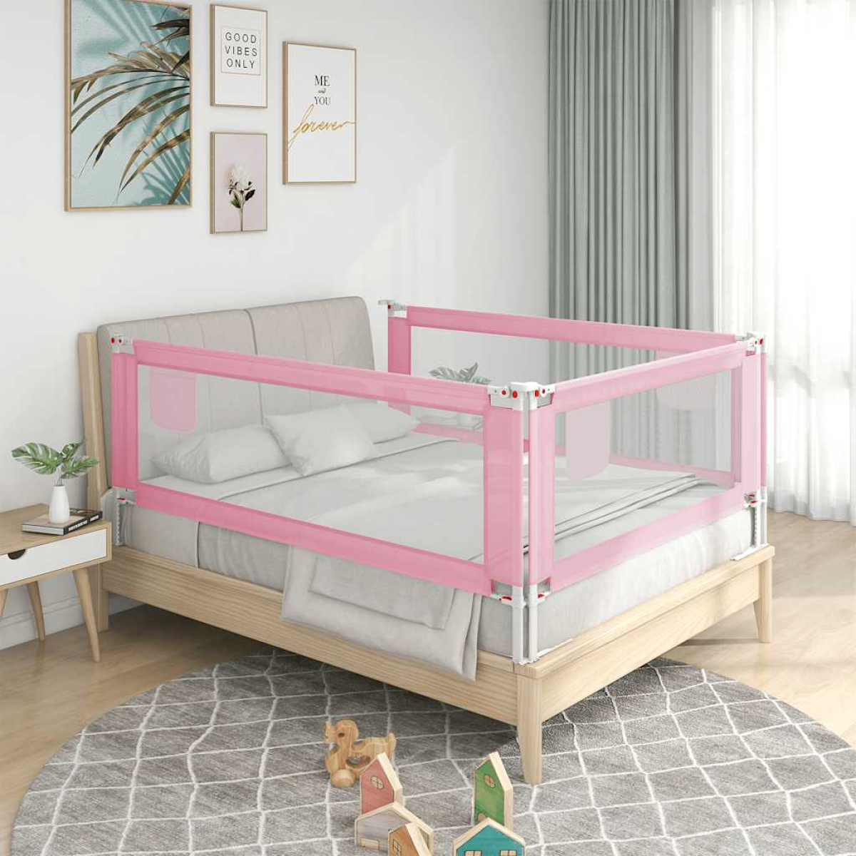 Pink Vidaxl Toddler Safety Bed Rail 200X25 Cm Fabric