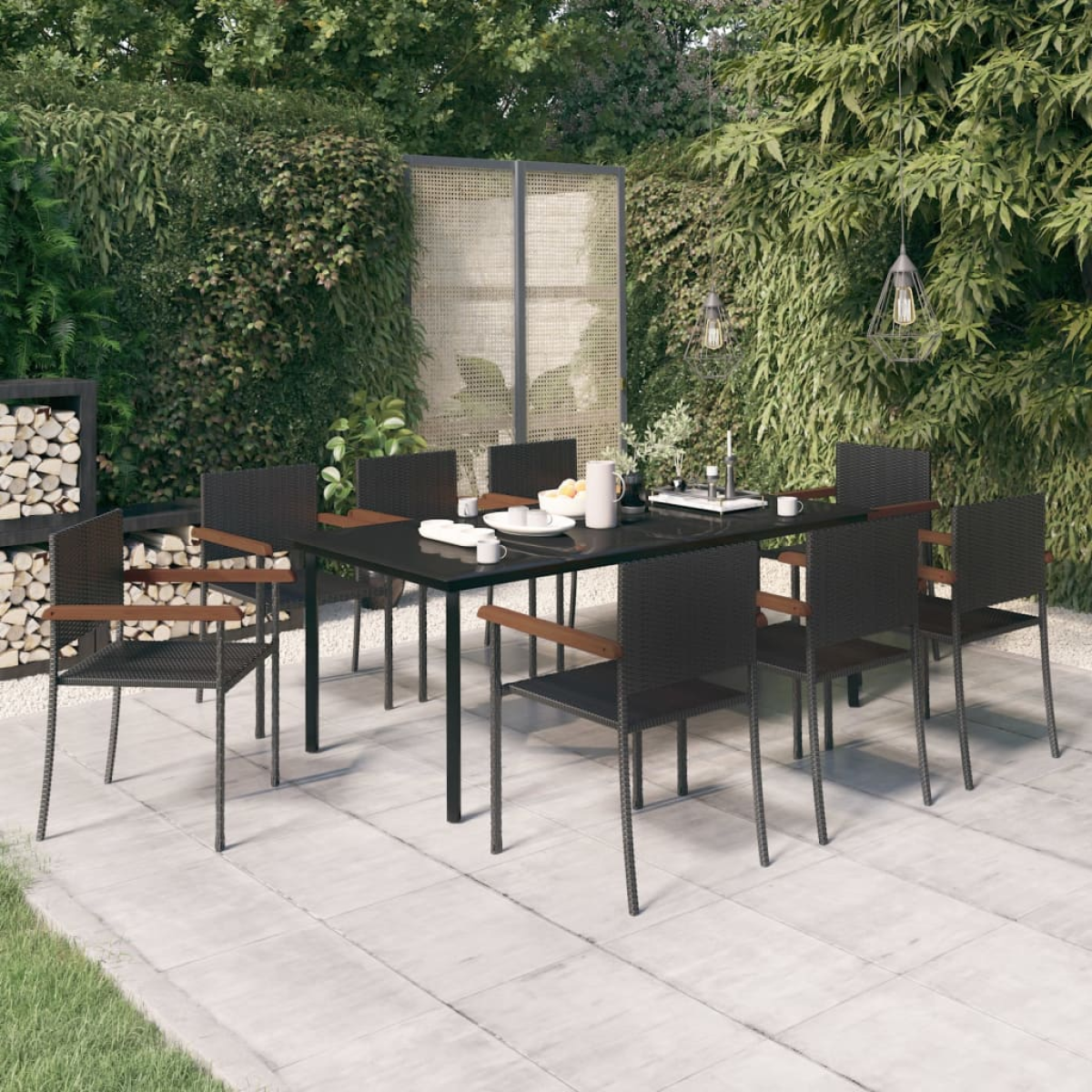 Black Vidaxl 9 Piece Garden Dining Set