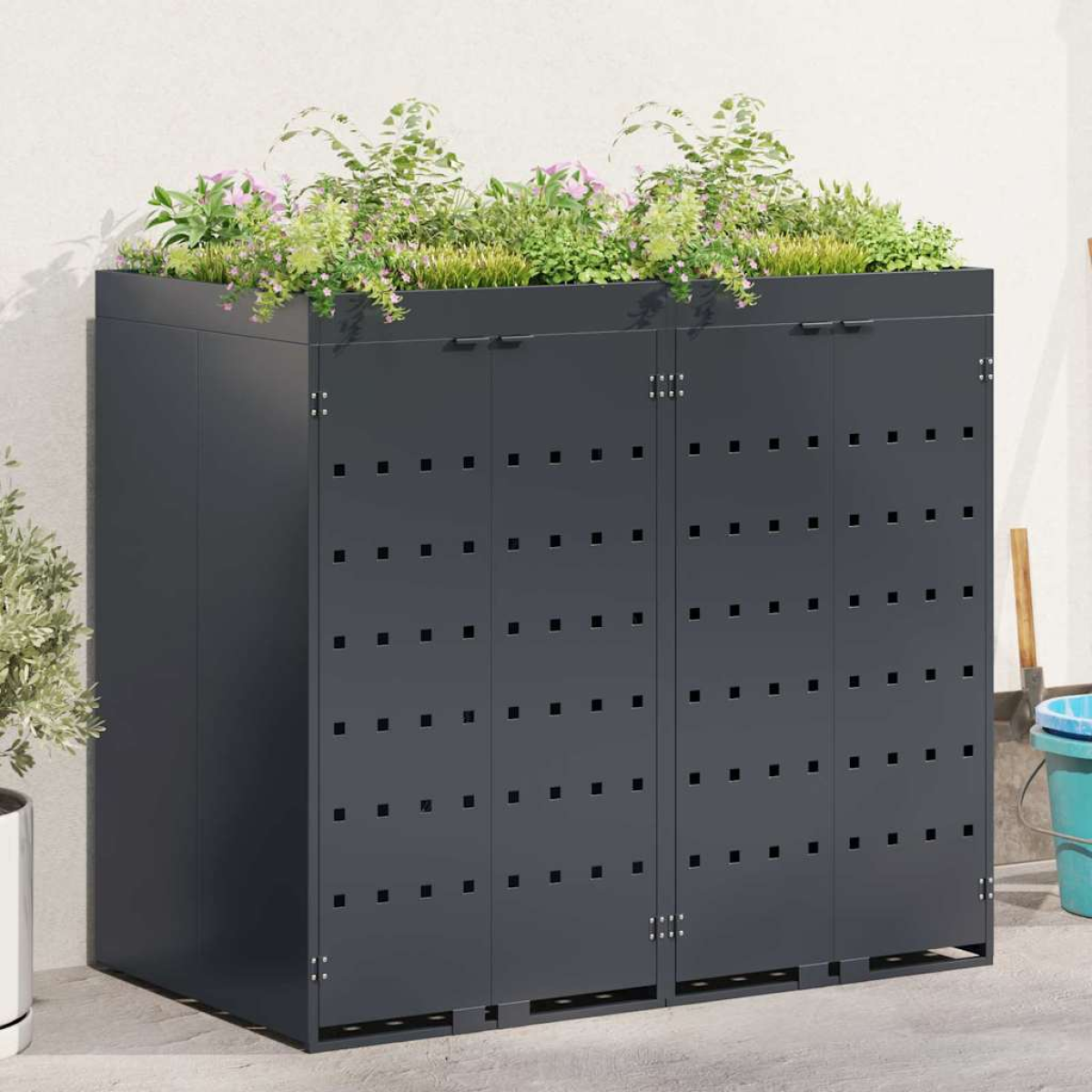 Vidaxl Anthracite Wheelie Bin Storage For 2 Bins 136 X 77.5 X 121.5 Cm