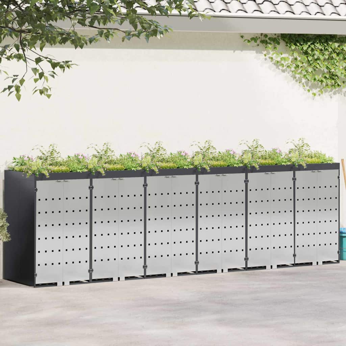 Vidaxl Anthracite Wheelie Bin Storage For 6 Bins 408 X 77.5 X 121.5 Cm