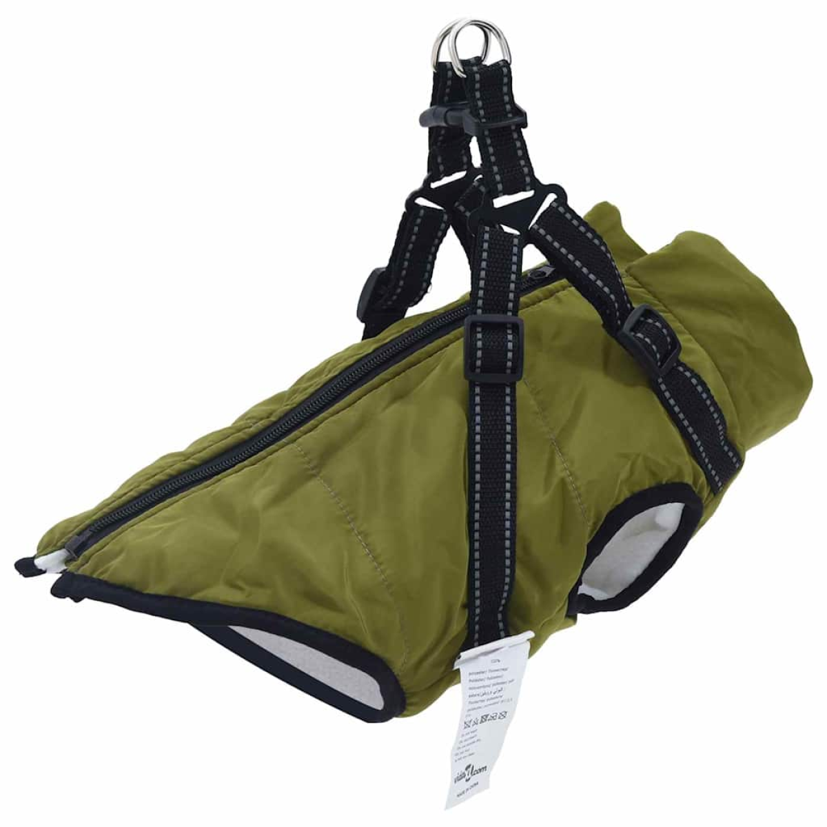Green Vidaxl Dog Coat With Harness Army 2XL Fleece And Polyester
