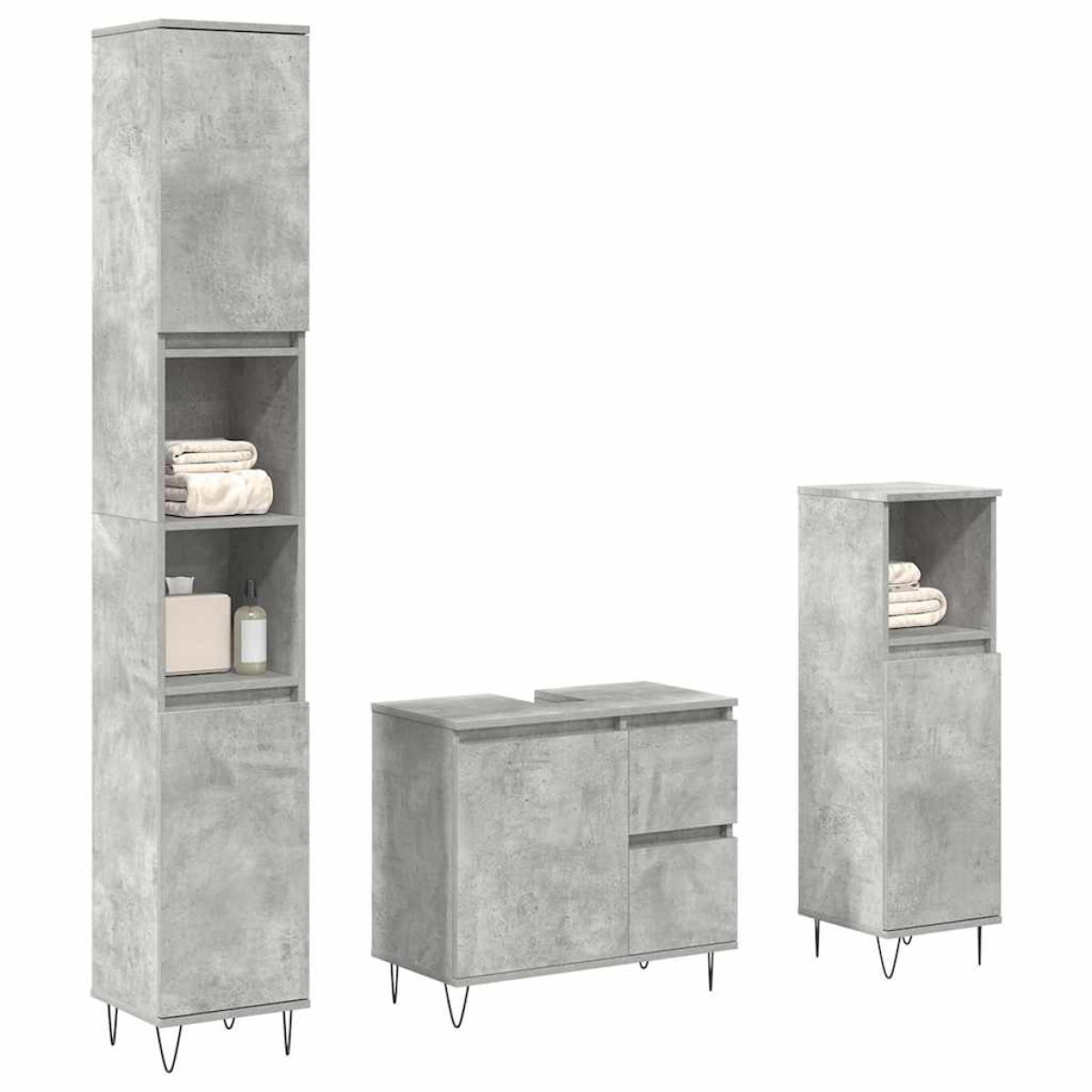Vidaxl Grey 3 Piece Bathroom Furniture Set Concrete Engineered Wood