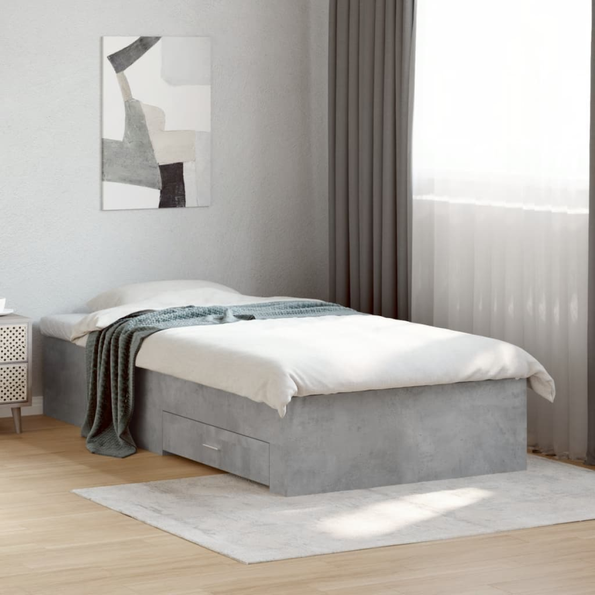 Vidaxl Grey Bed Frame With Drawers Without Mattress Concrete 75X190 Cm Small Single