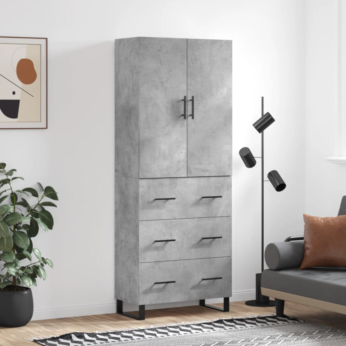 Vidaxl Grey Highboard Concrete 69.5X34x180 Cm Engineered Wood