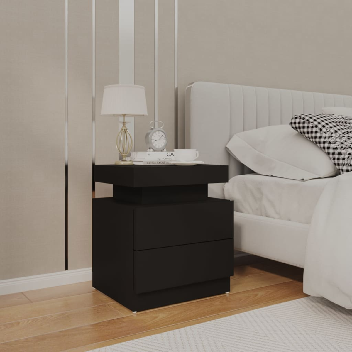 Vidaxl Black Bedside Cabinet 45X35x52 Cm Engineered Wood