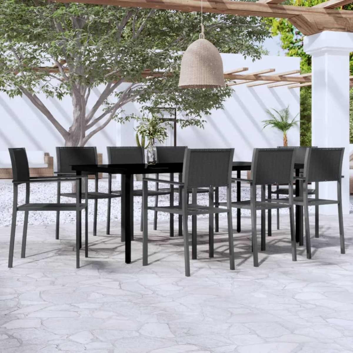 Black Vidaxl 9 Piece Garden Dining Set