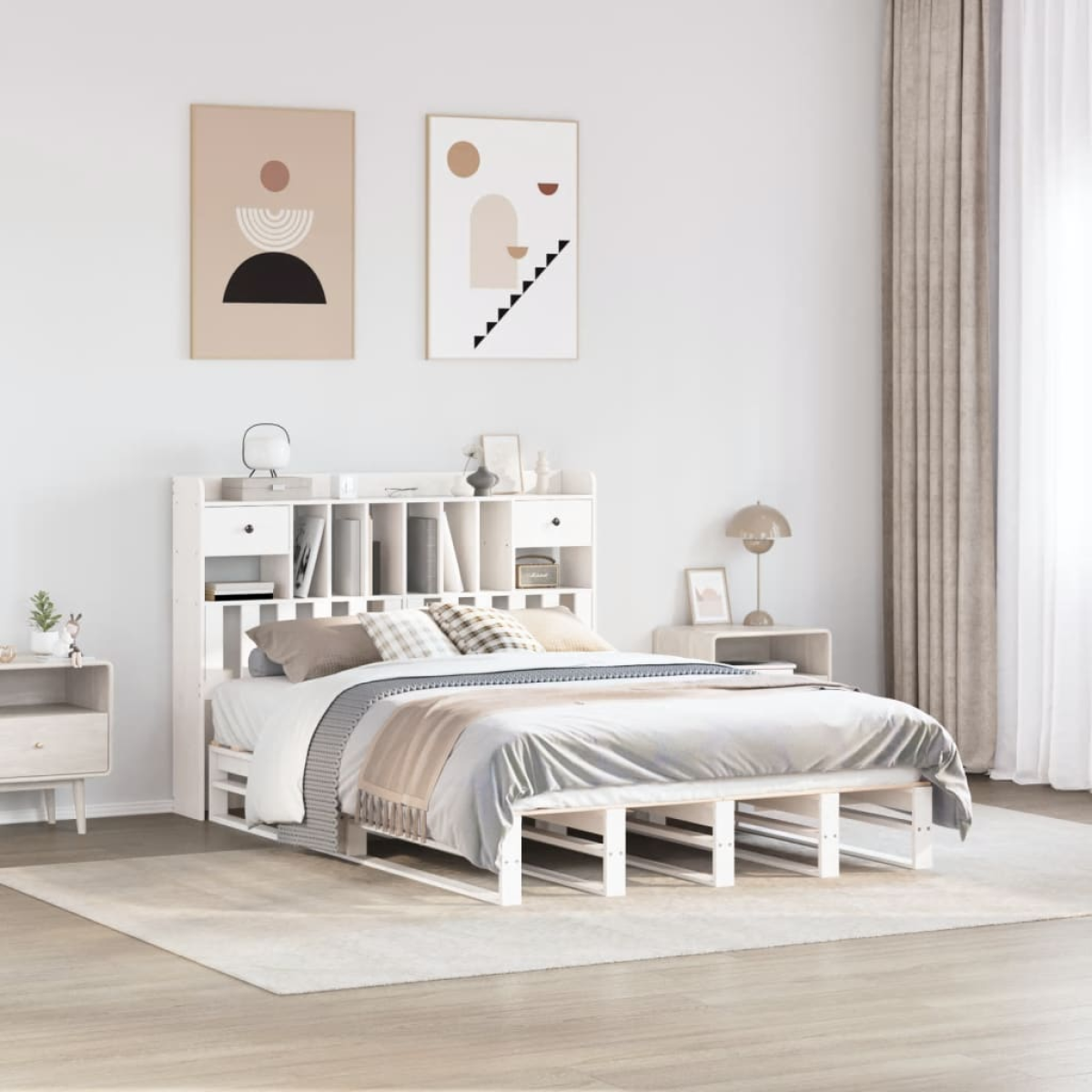 White Vidaxl Bookcase Bed Without Mattress 160X200 Cm Solid Wood Pine
