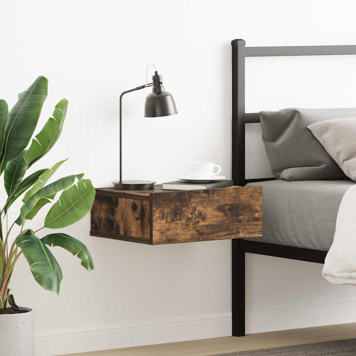 vidaXL Floating Nightstand Smoked Oak 40x30x15 cm Engineered Wood