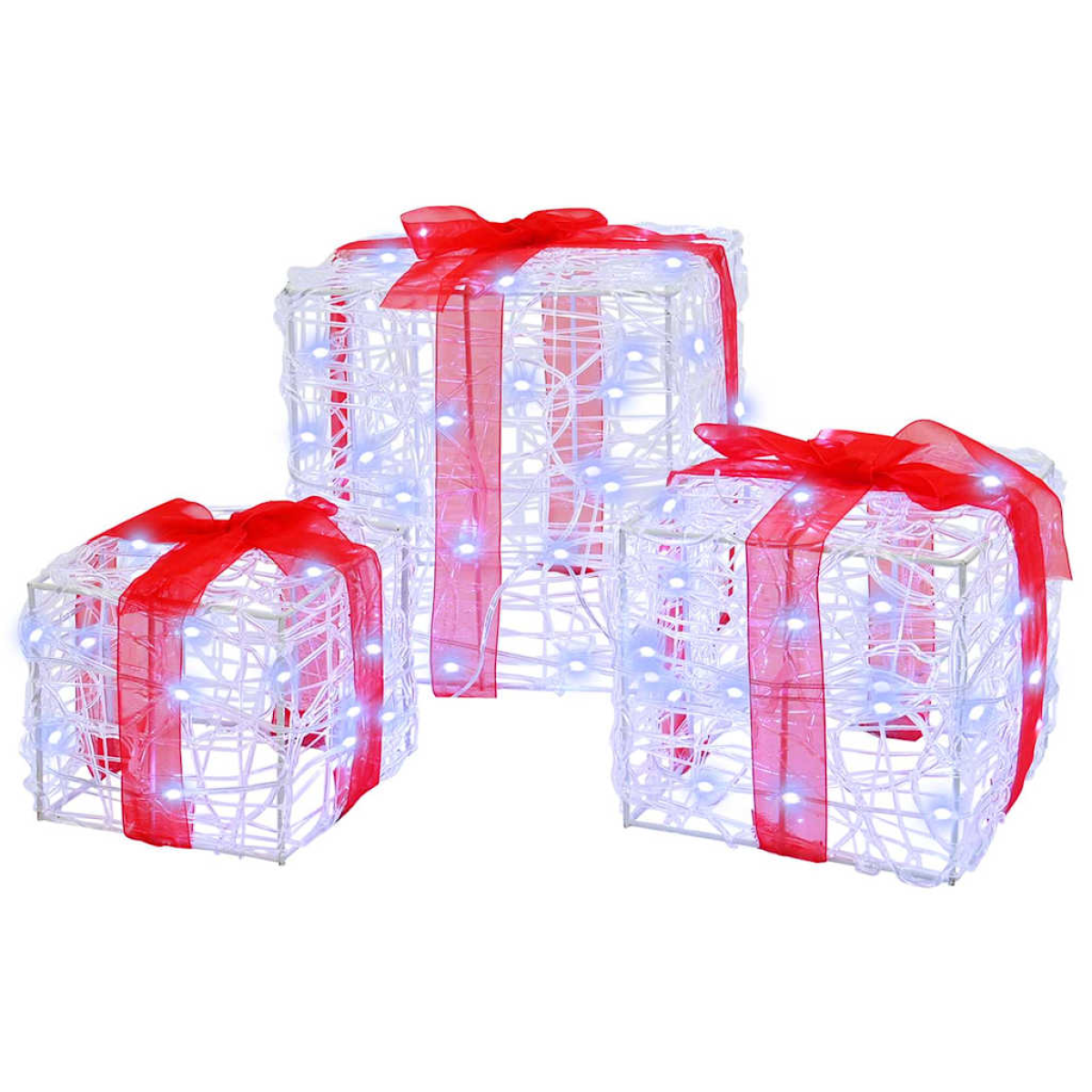 Vidaxl White Gift Box With 60 Leds 3 Pcs Cold 20 X 20 X 20 Cm Acrylic