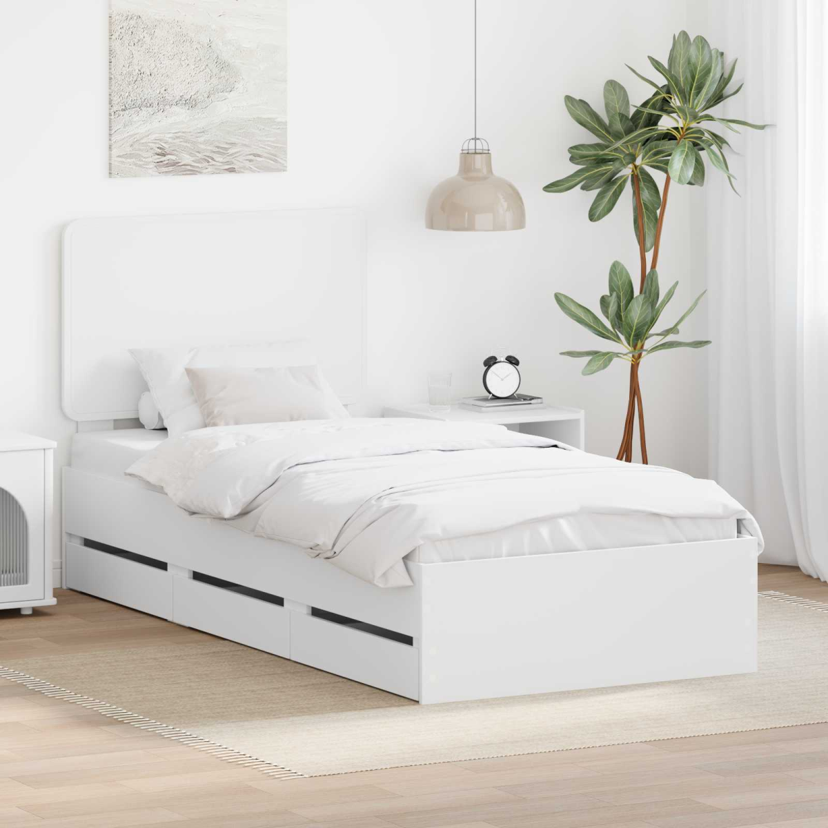 White Vidaxl Bed Frame With Drawer 75 X 190 Cm Engineer Wood