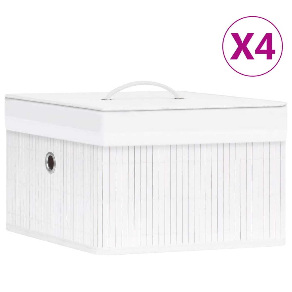 Vidaxl White Bamboo Storage Boxes 4 Pcs