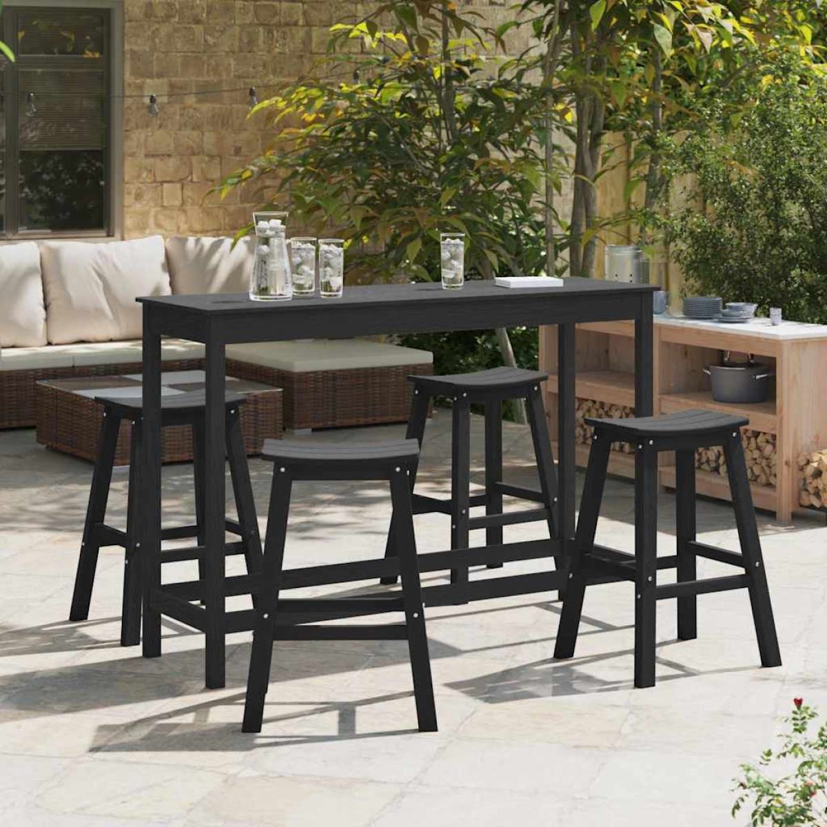 Black Vidaxl Garden Bar Set 4 Pcs Hdpe