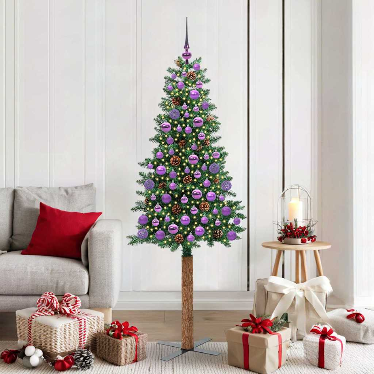 Vidaxl Green Slim Christmas Tree 180 Cm Pvc And Solid Pine Wood