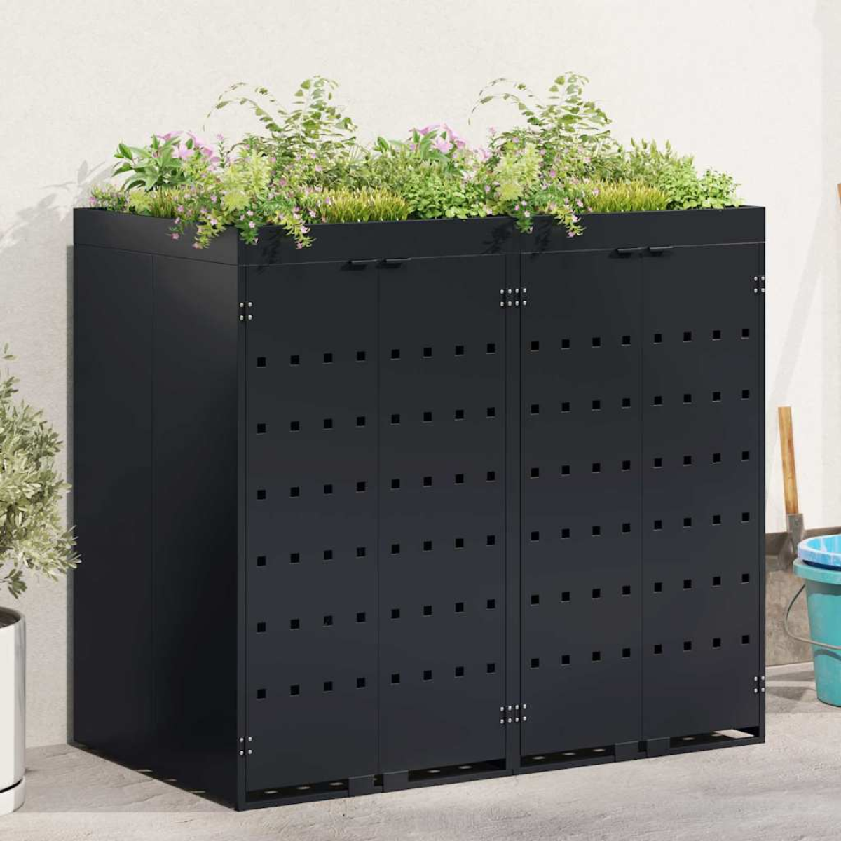Vidaxl Black Wheelie Bin Storage For 2 Bins 136 X 77.5 X 121.5 Cm