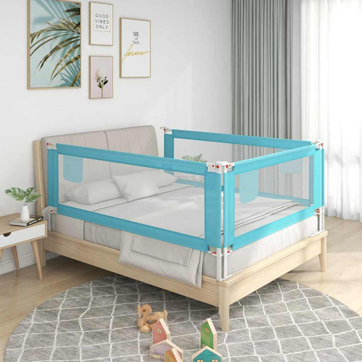 Blue Vidaxl Toddler Safety Bed Rail 140X25 Cm Fabric