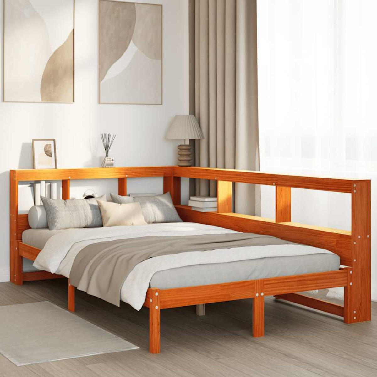 Vidaxl Brown Bookcase Bed Without Mattress Wax 135X190 Cm Solid Wood Pine