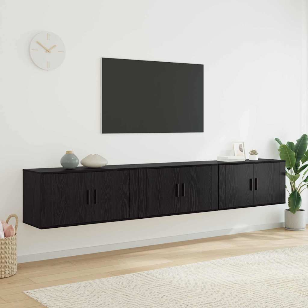 Vidaxl Black Wall-Mounted Tv Cabinet Set 3 Pcs Oak 80 X 34.5 X 40 Cm