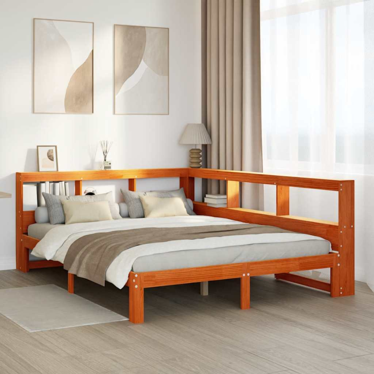 Vidaxl Brown Bookcase Bed Without Mattress Wax 135X190 Cm Solid Wood Pine