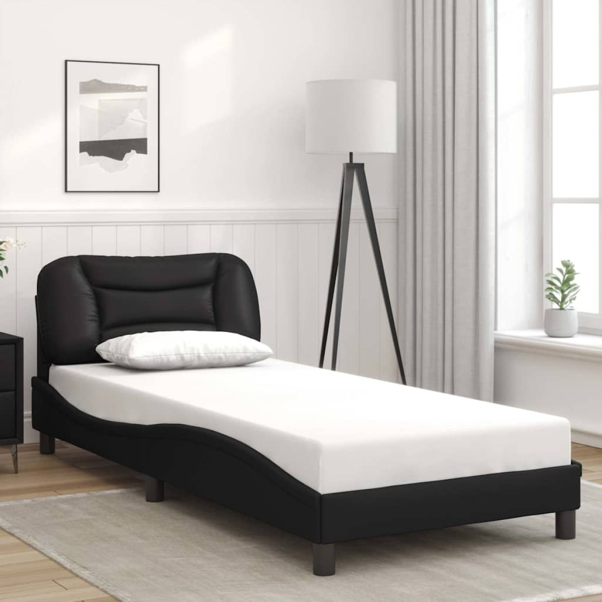 Black Vidaxl Bed Frame Without Mattress "Hvar" 90X190 Cm Single Faux Leather