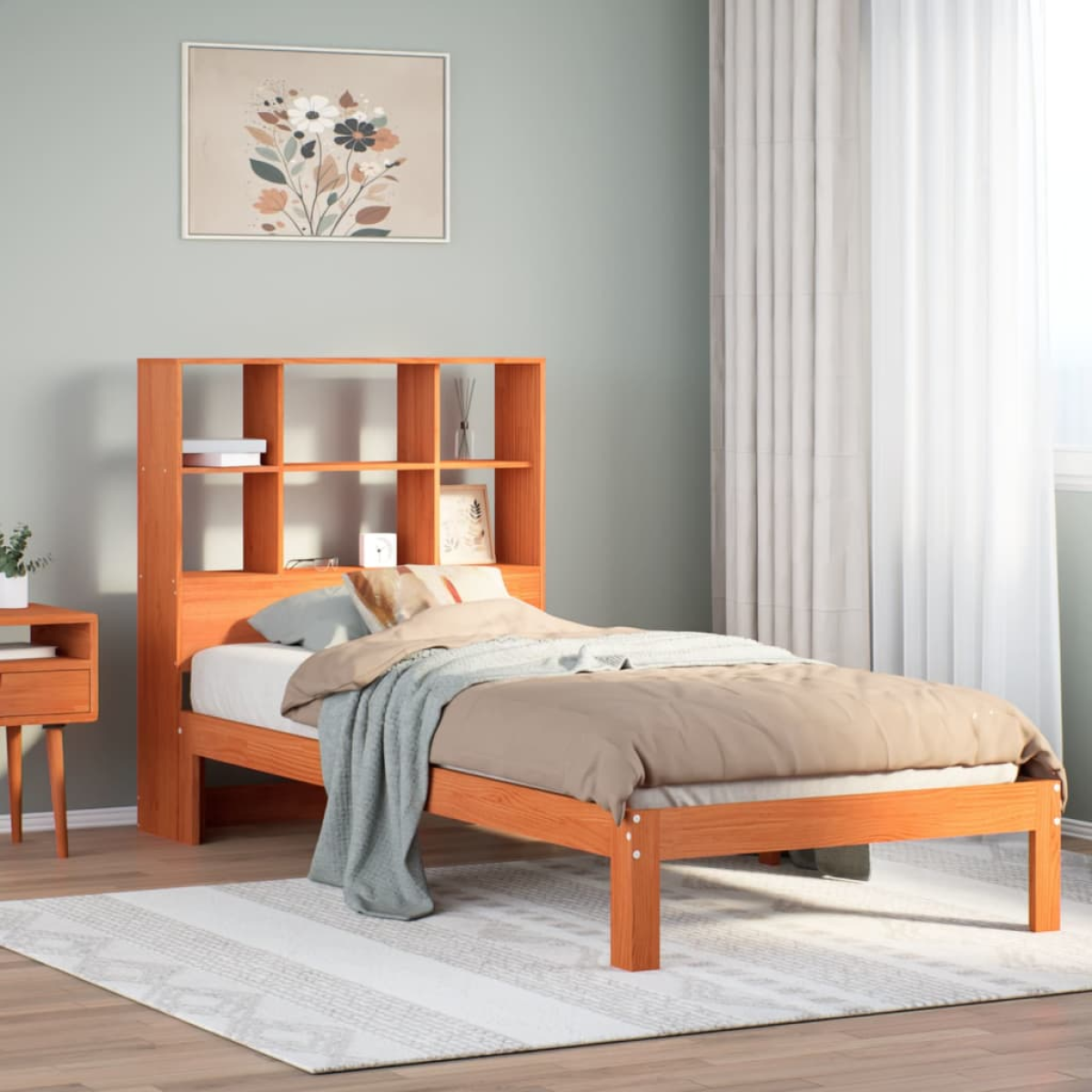 Vidaxl Brown Bookcase Bed Without Mattress Wax 75X190 Cm Small Single Solid Wood Pine