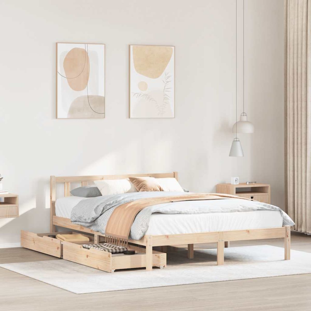 Vidaxl Bed Frame Without Mattress 150X200 Cm King Size Solid Wood Pine